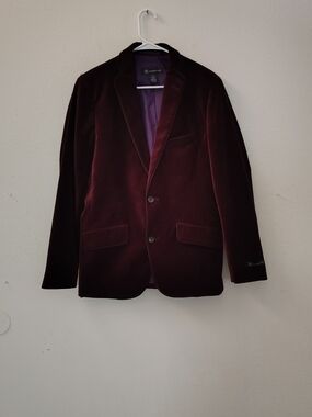 INC International Concepts Men's Velvet Blazer in Burgundy
